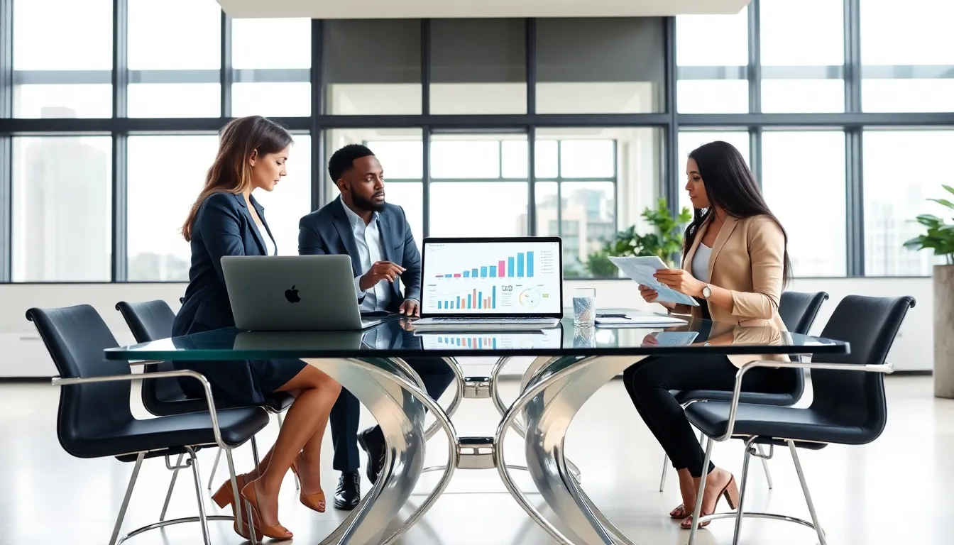 diverse professionals discussing housing market trends in a modern office.