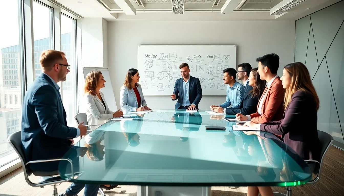 diverse team discussing innovative concepts in a modern office.