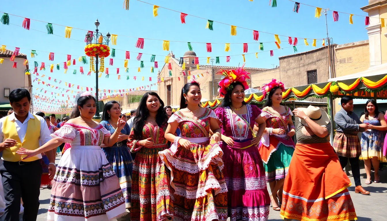 diverse group celebrating a traditional festival in vibrant attire.